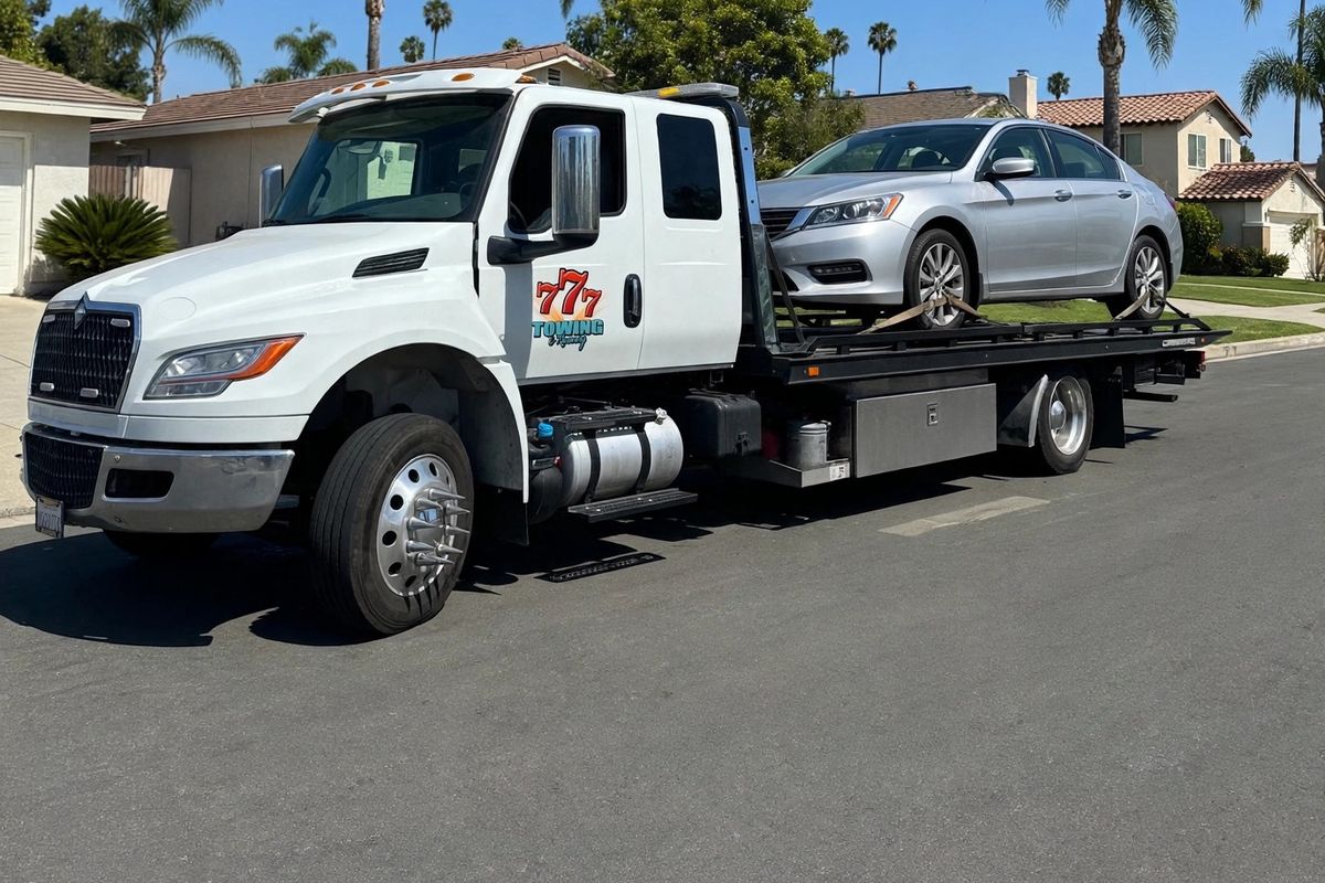 Tow truck towing a car